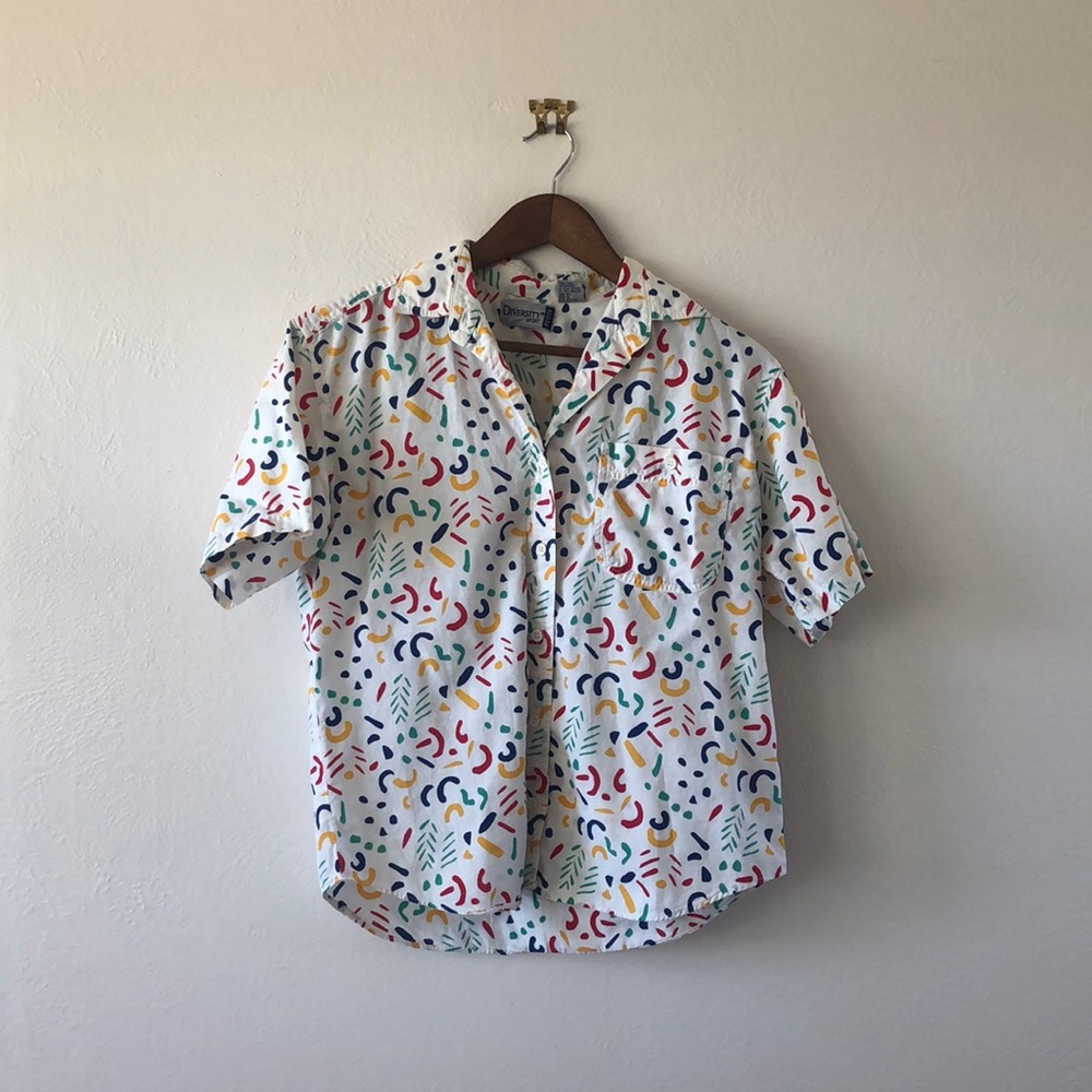 Vintage multi color button up tee